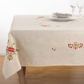Saro Lifestyle SARO  67 x 67 in. Embroidered Ornament Holly Design Holiday Linen Blend Tablecloth - Natural 007.N67S